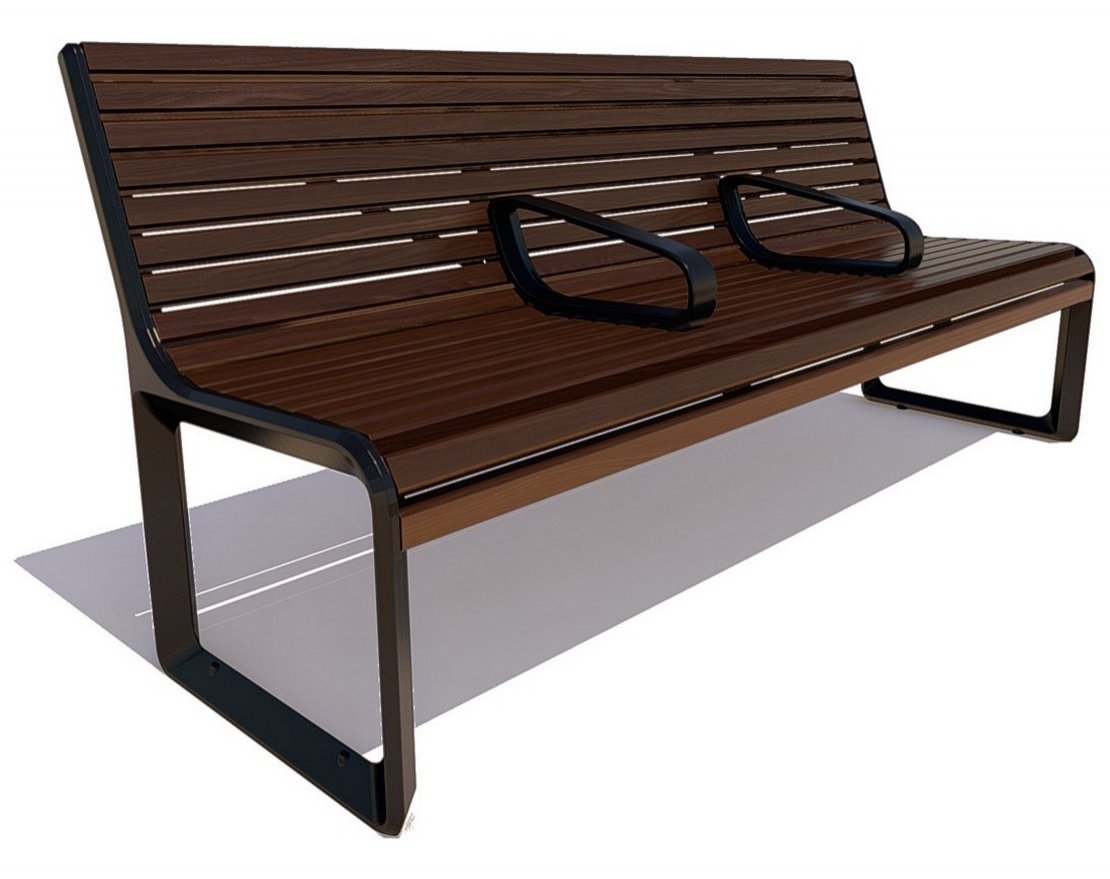 Парковая скамейка чугунная Милан с разделителями, Лиственница - вид 5