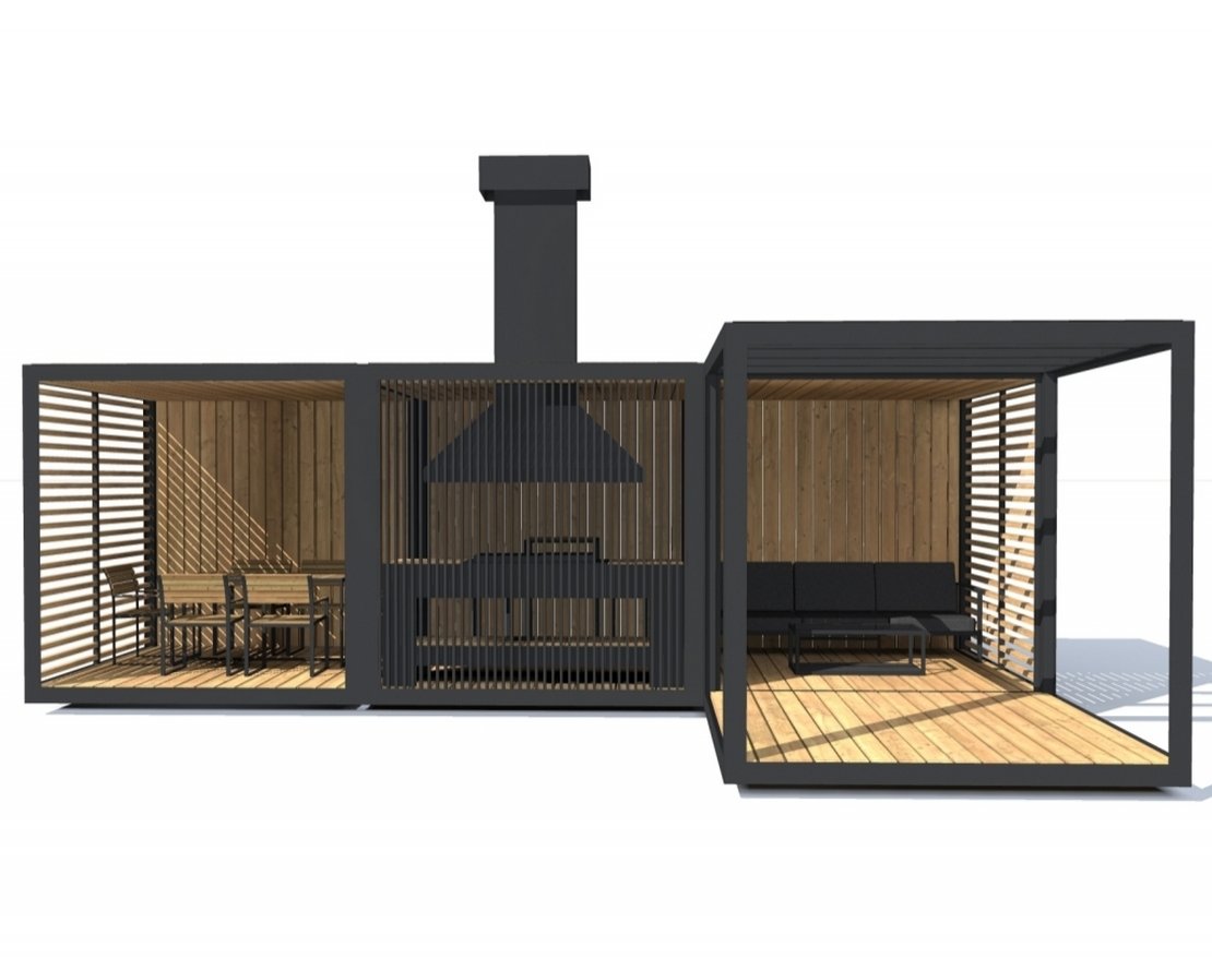 Современная беседка с мангалом Концепт КУБ 4-2 - вид 3